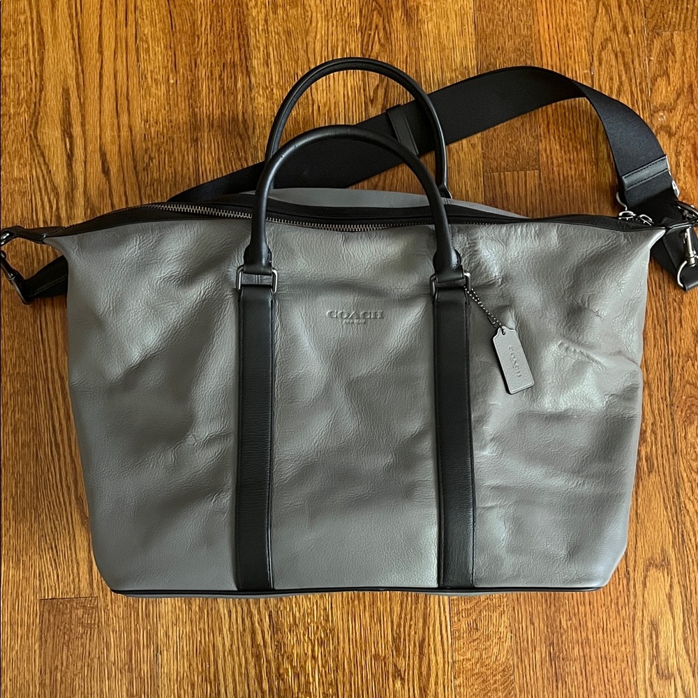 Coach Black and Gray Leather Duffel Bag